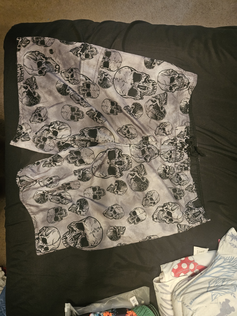 Skull Print Gray Casual Mens Swim